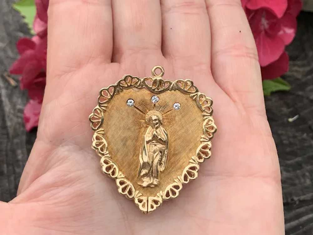 Yellow Gold Mother Mary Miraculous Medal Pendant - image 6