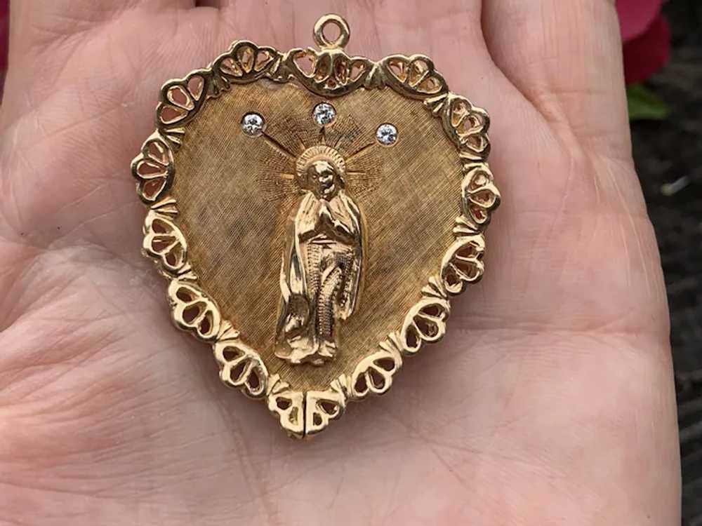 Yellow Gold Mother Mary Miraculous Medal Pendant - image 8