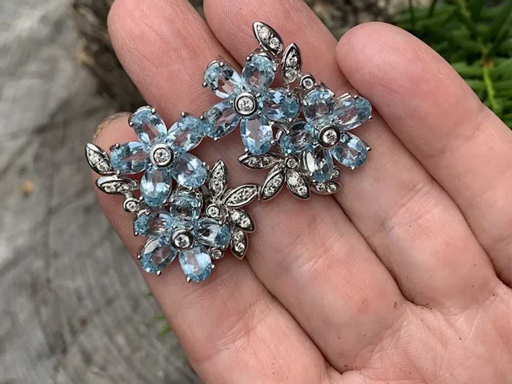 18K White Gold and Blue Topaz Pin and Earring Set - image 3