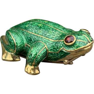 18K Yellow Gold Green Enamel Frog Brooch