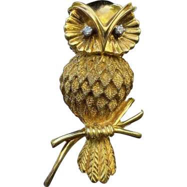 18K Yellow Gold Owl Brooch