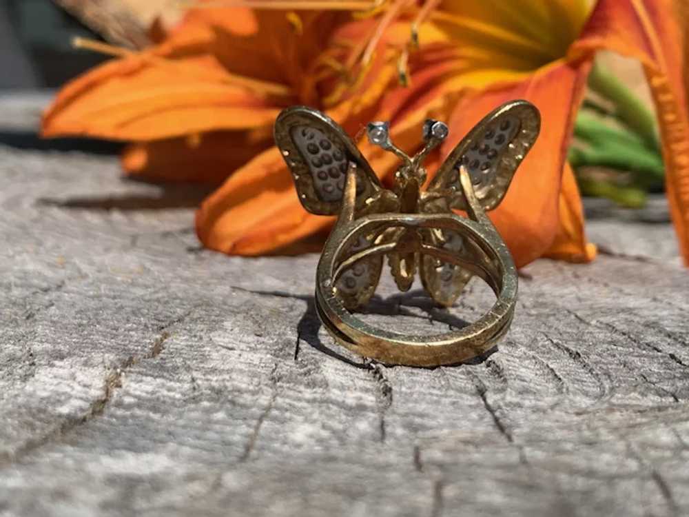 14K Yellow Gold and Diamond Butterfly Ring - image 3
