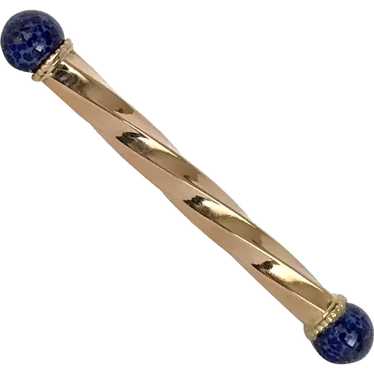 Antique 14K YG Lapis Lazuli Bar Pin Wonderful Cond