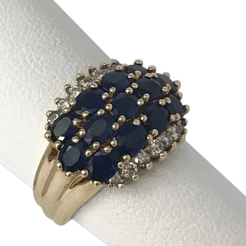 Estate 14K YG Blue Sapphire and Diamond Ring Size… - image 1