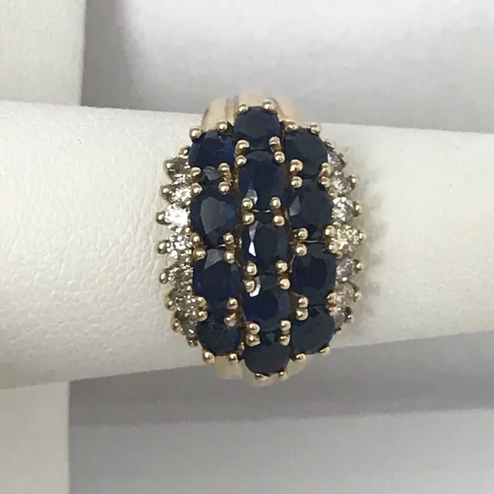 Estate 14K YG Blue Sapphire and Diamond Ring Size… - image 5