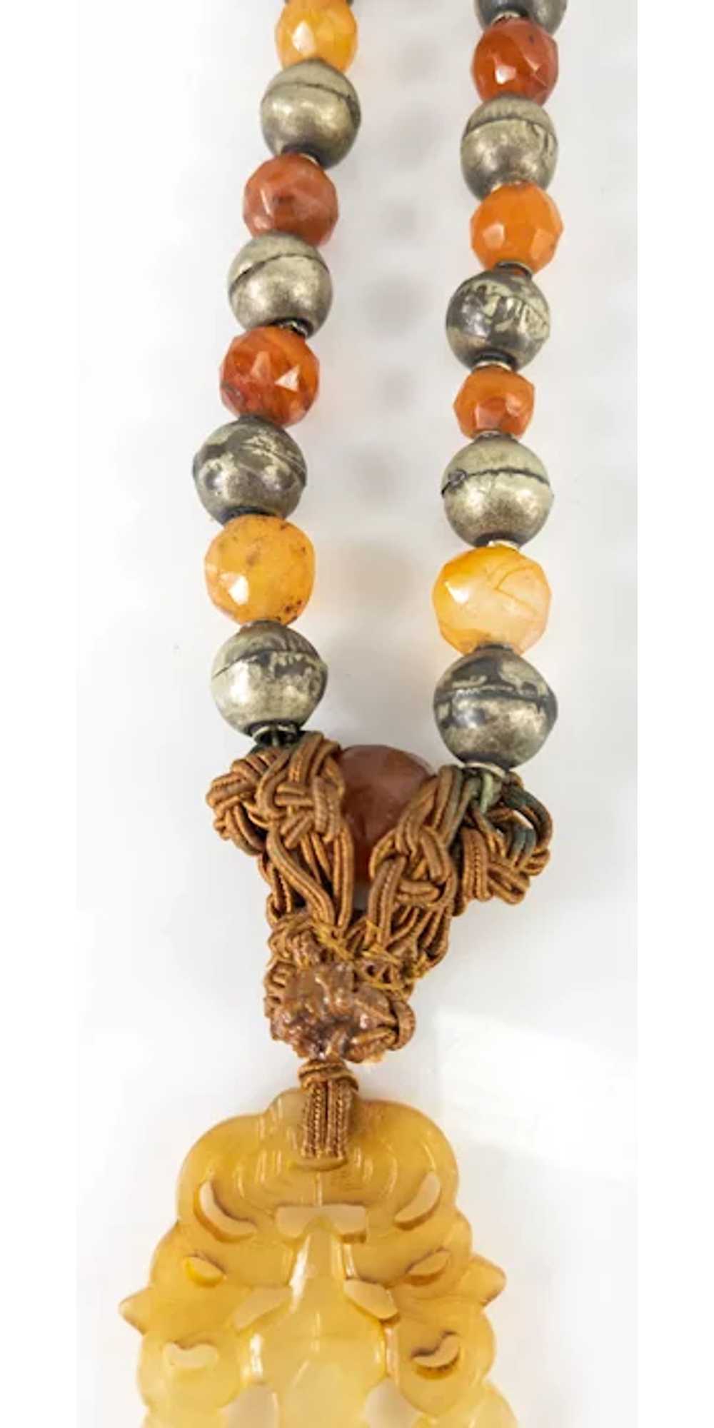 Chinese Carved Soapstone Pendant with Carnelian B… - image 7