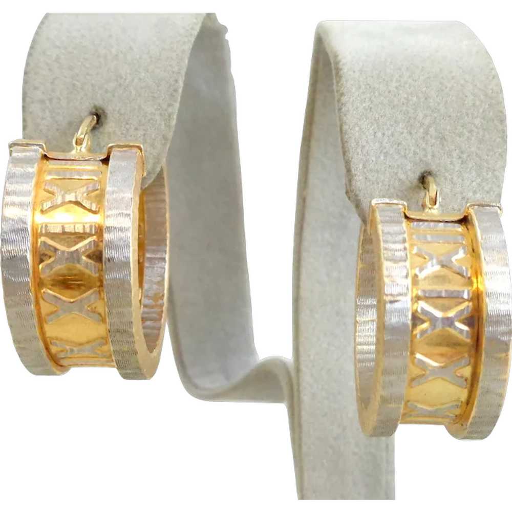 Estate Italian 14K Gold Roman Numeral Hoop Earrin… - image 1