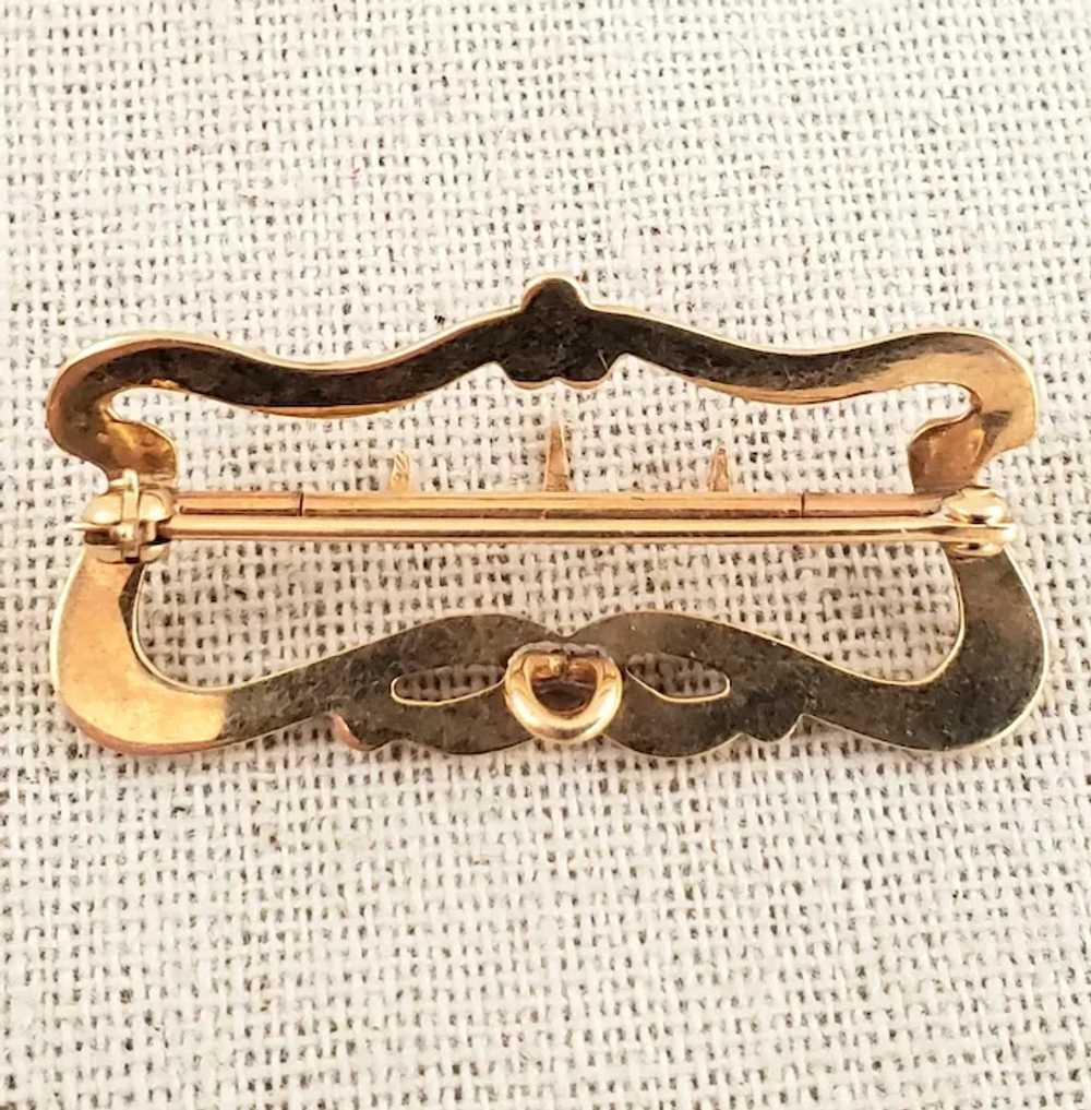 14K Gold Ornate Victorian Buckle Fob Pin - image 6