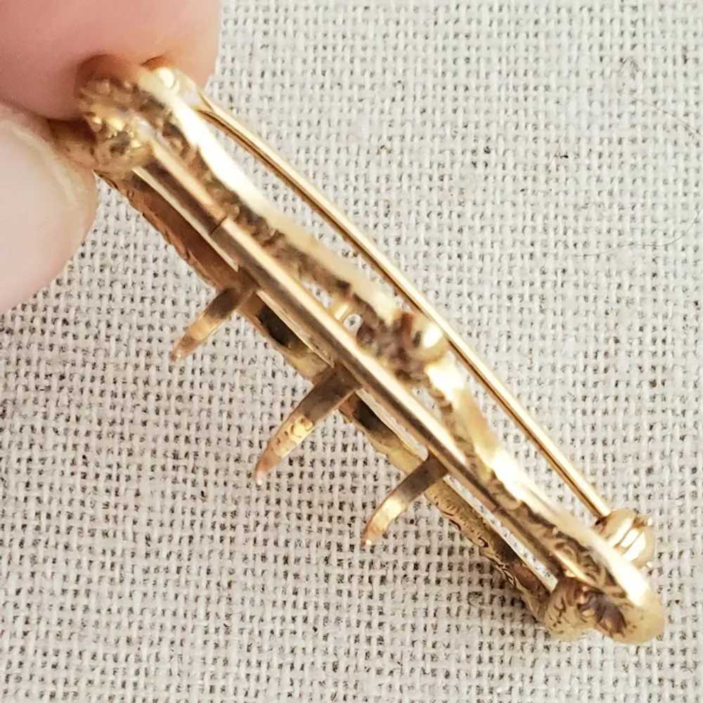 14K Gold Ornate Victorian Buckle Fob Pin - image 8