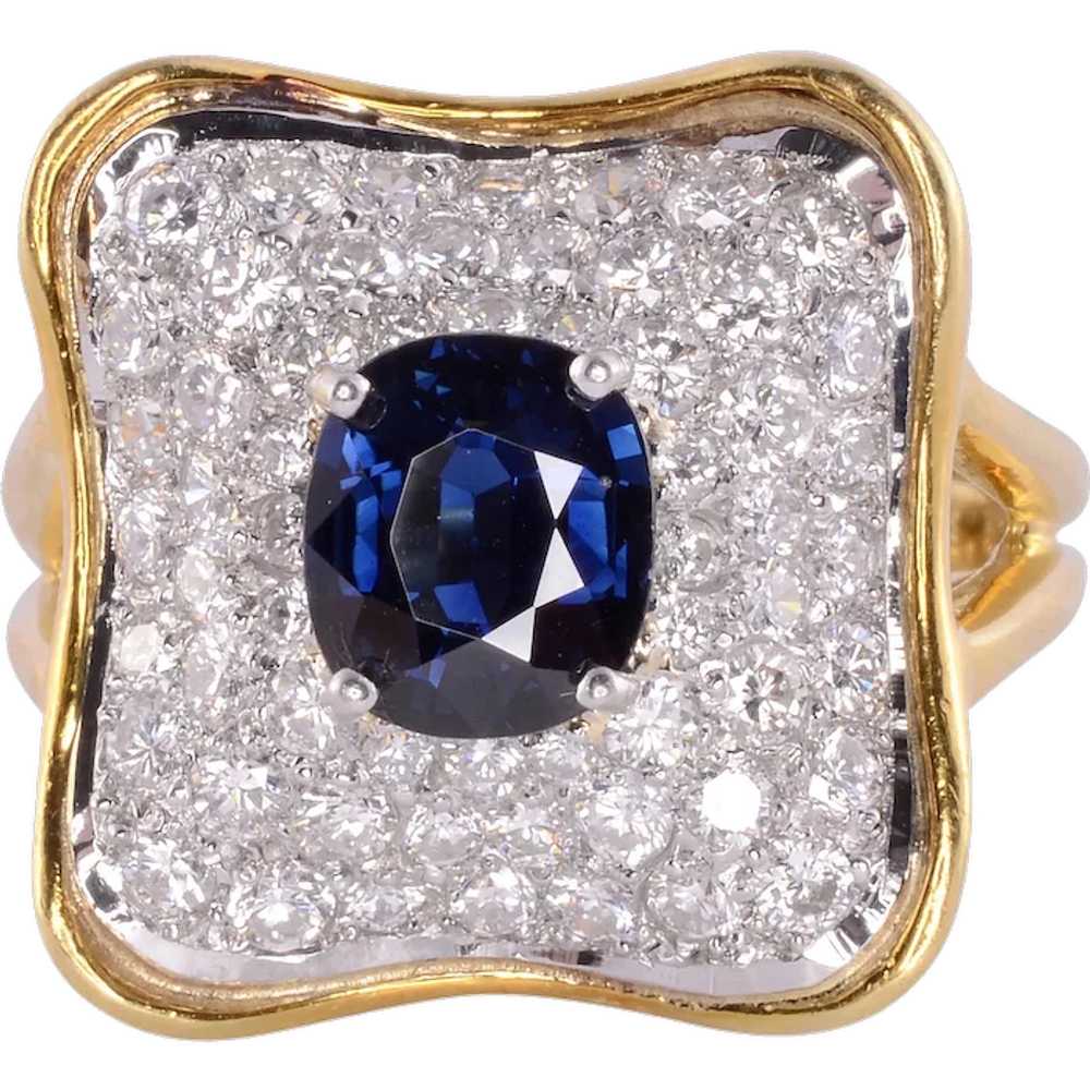 Oval Sapphire Center Pave Diamond Ring - image 1