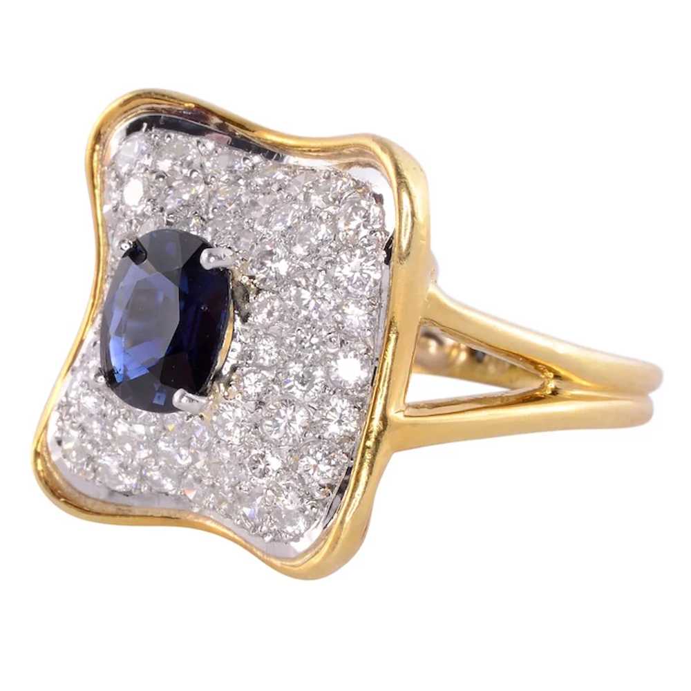 Oval Sapphire Center Pave Diamond Ring - image 2