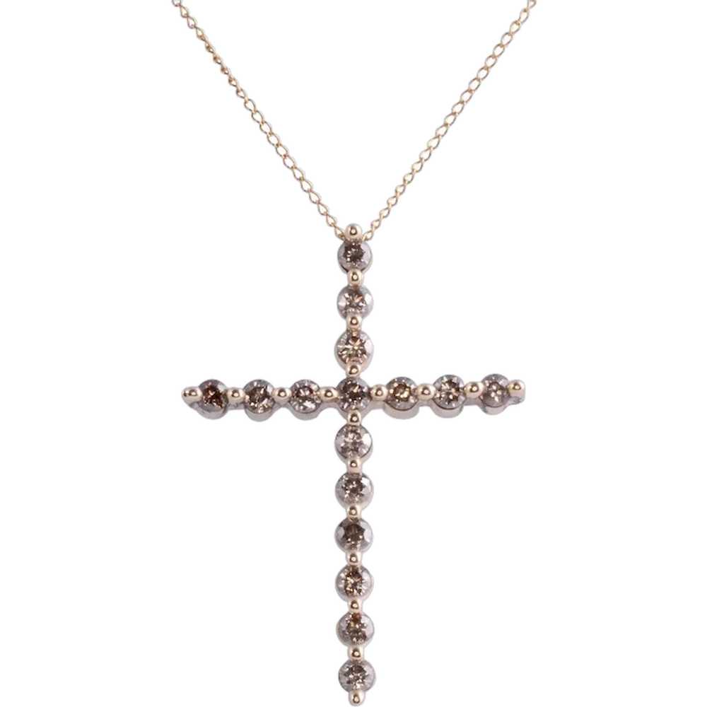Champagne Diamond Cross Pendant on Chain - image 1