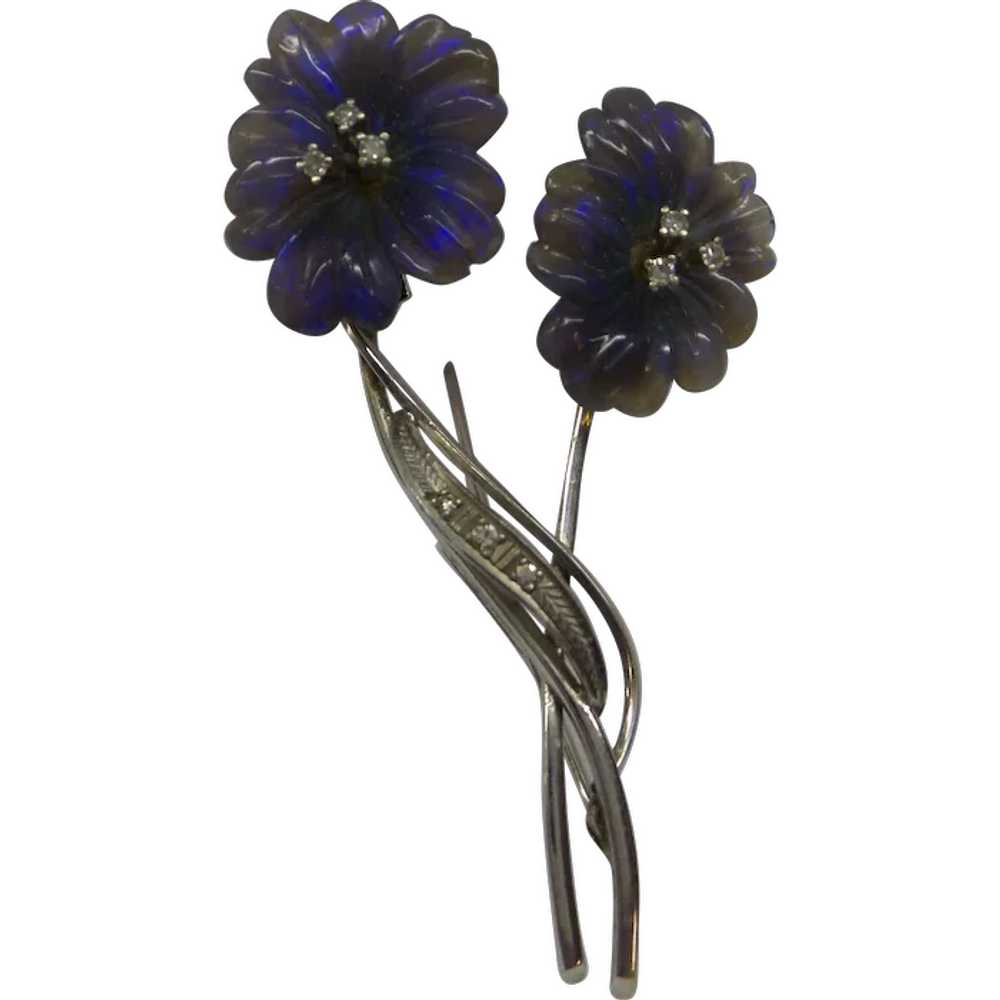 European Super Quality Carved Black Opal Flowers … - image 1