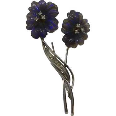 European Super Quality Carved Black Opal Flowers … - image 1