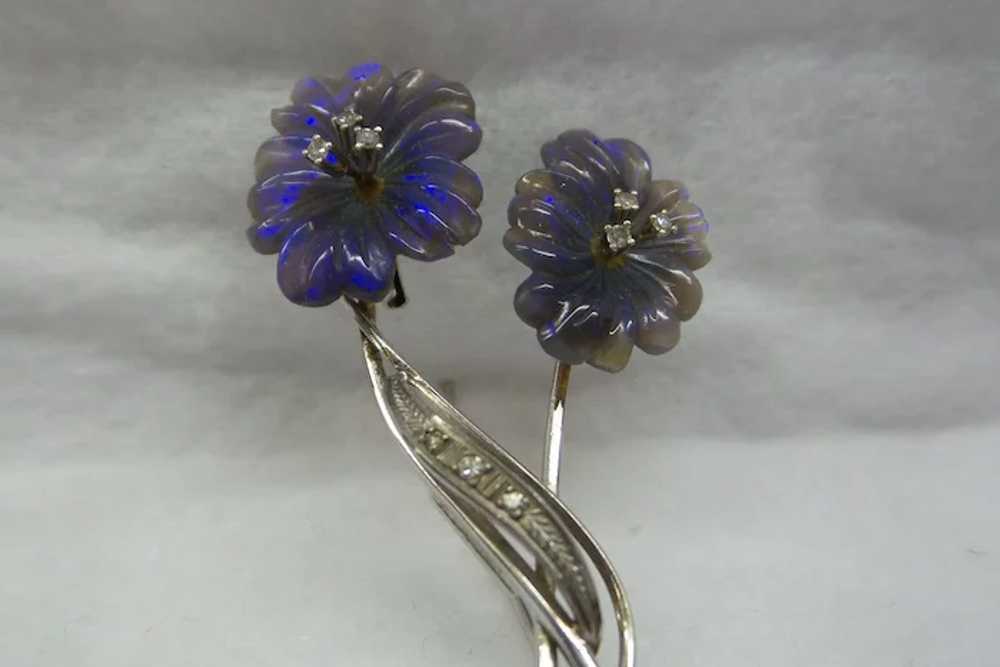 European Super Quality Carved Black Opal Flowers … - image 3