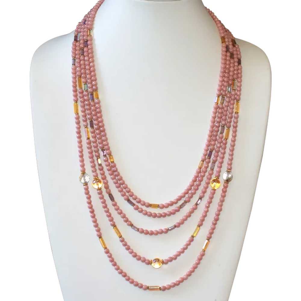 Vintage Pink Beads and European Crystals Multi-St… - image 1