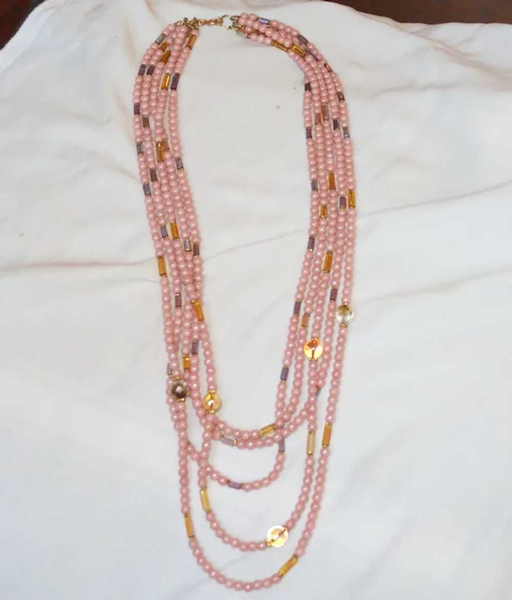 Vintage Pink Beads and European Crystals Multi-St… - image 7