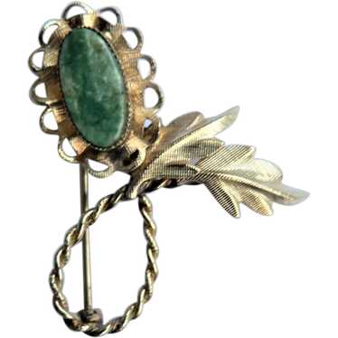 1950s Curtis Jewelry 14KT Gold Fill Jade Pin