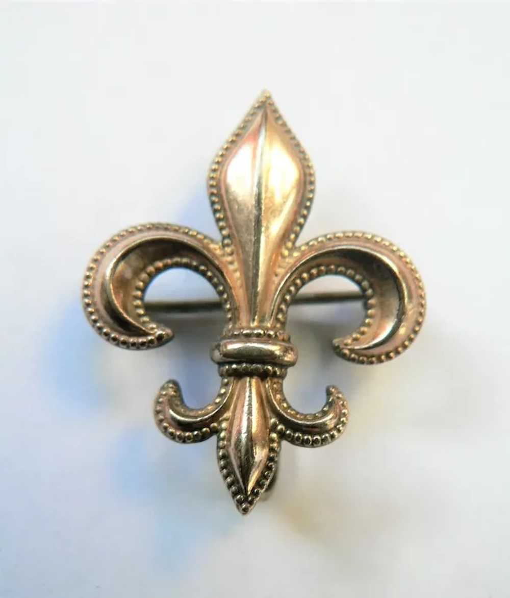 Vintage Fleur-De-Lis Watch Pin Gold Fill Scarab S… - image 3