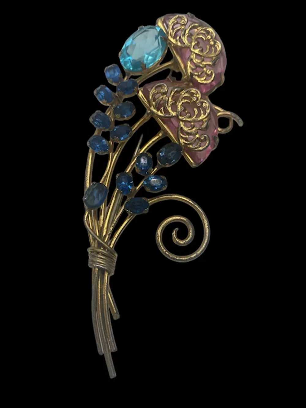 Vintage Rhinestone Flower Pin Brooch Huge 1940’s - image 2