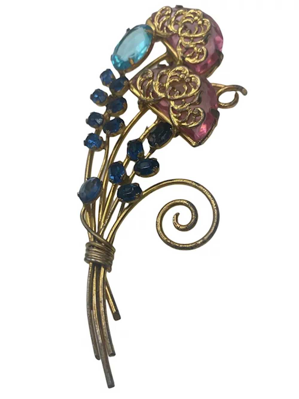 Vintage Rhinestone Flower Pin Brooch Huge 1940’s - image 3