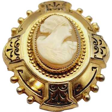 Victorian Brass Shell Cameo Brooch [A522] - image 1