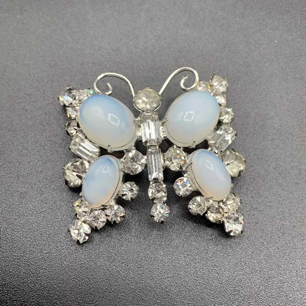 Vintage rhinestones butterfly brooch Blue Opaline… - image 2