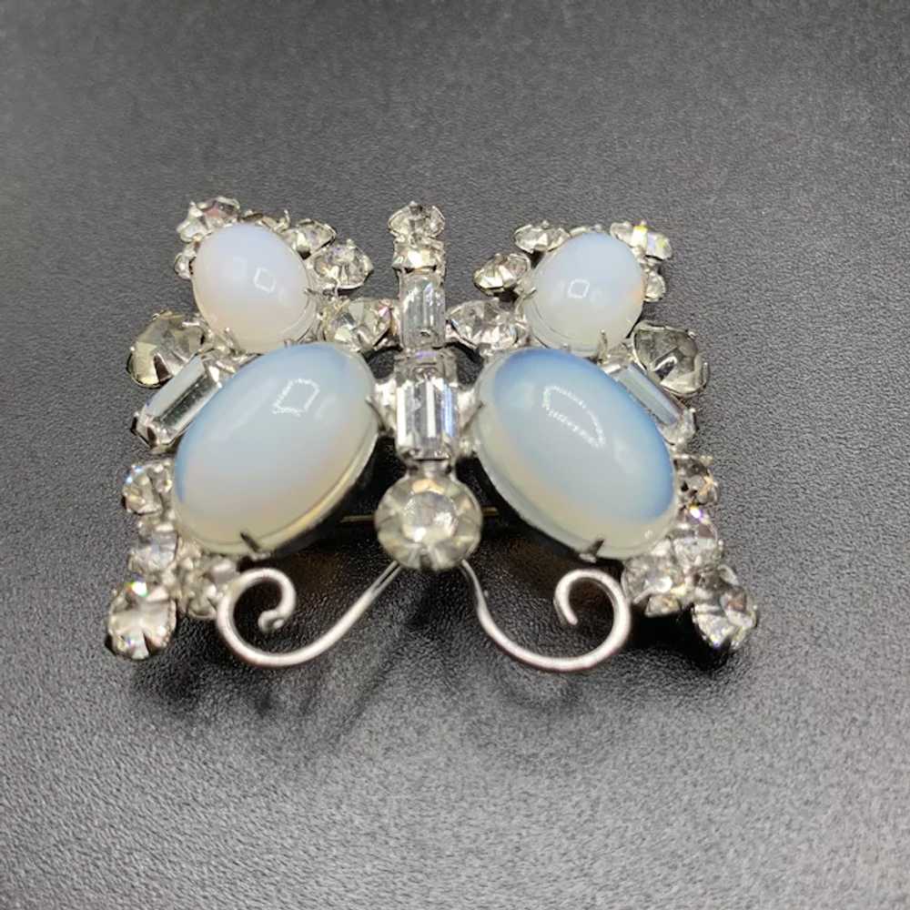 Vintage rhinestones butterfly brooch Blue Opaline… - image 4