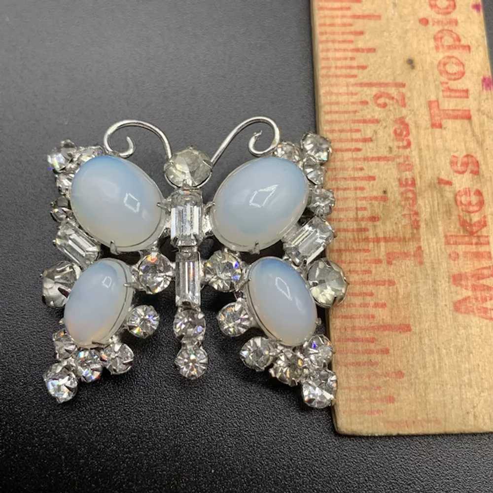 Vintage rhinestones butterfly brooch Blue Opaline… - image 6