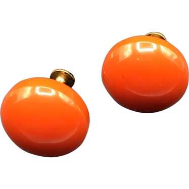 Vintage Orange Bakelite Screw Back Earrings Round… - image 1