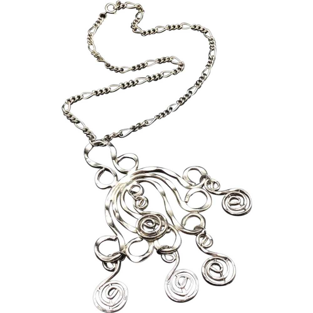 Vintage Big Silver Tone Necklace Oversized Swirls… - image 1