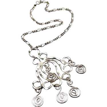 Vintage Big Silver Tone Necklace Oversized Swirls… - image 1