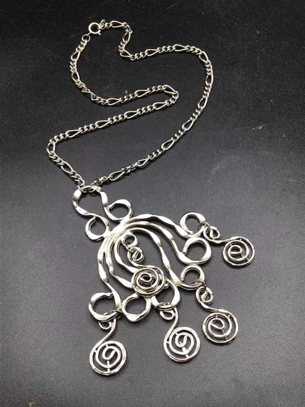 Vintage Big Silver Tone Necklace Oversized Swirls… - image 2