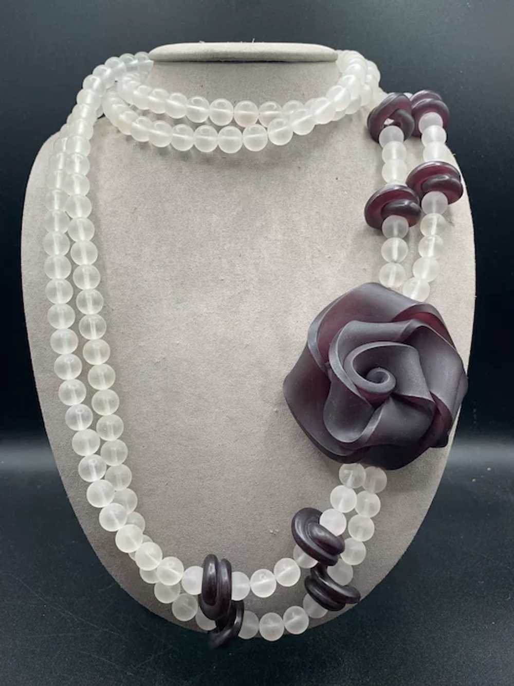 Very big and unusual Lucite necklace frosted bead… - image 2