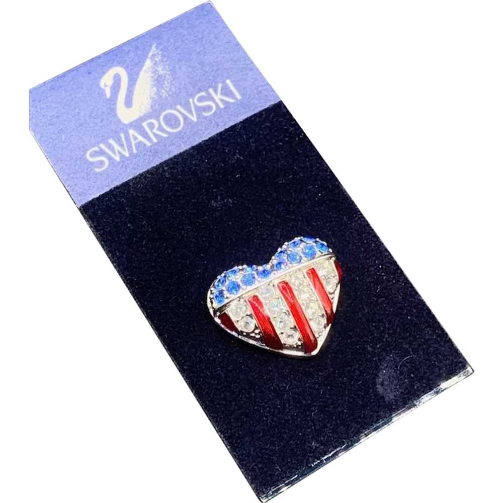 Swarovski American Flag Heart tack pin Lapel Pin … - image 1
