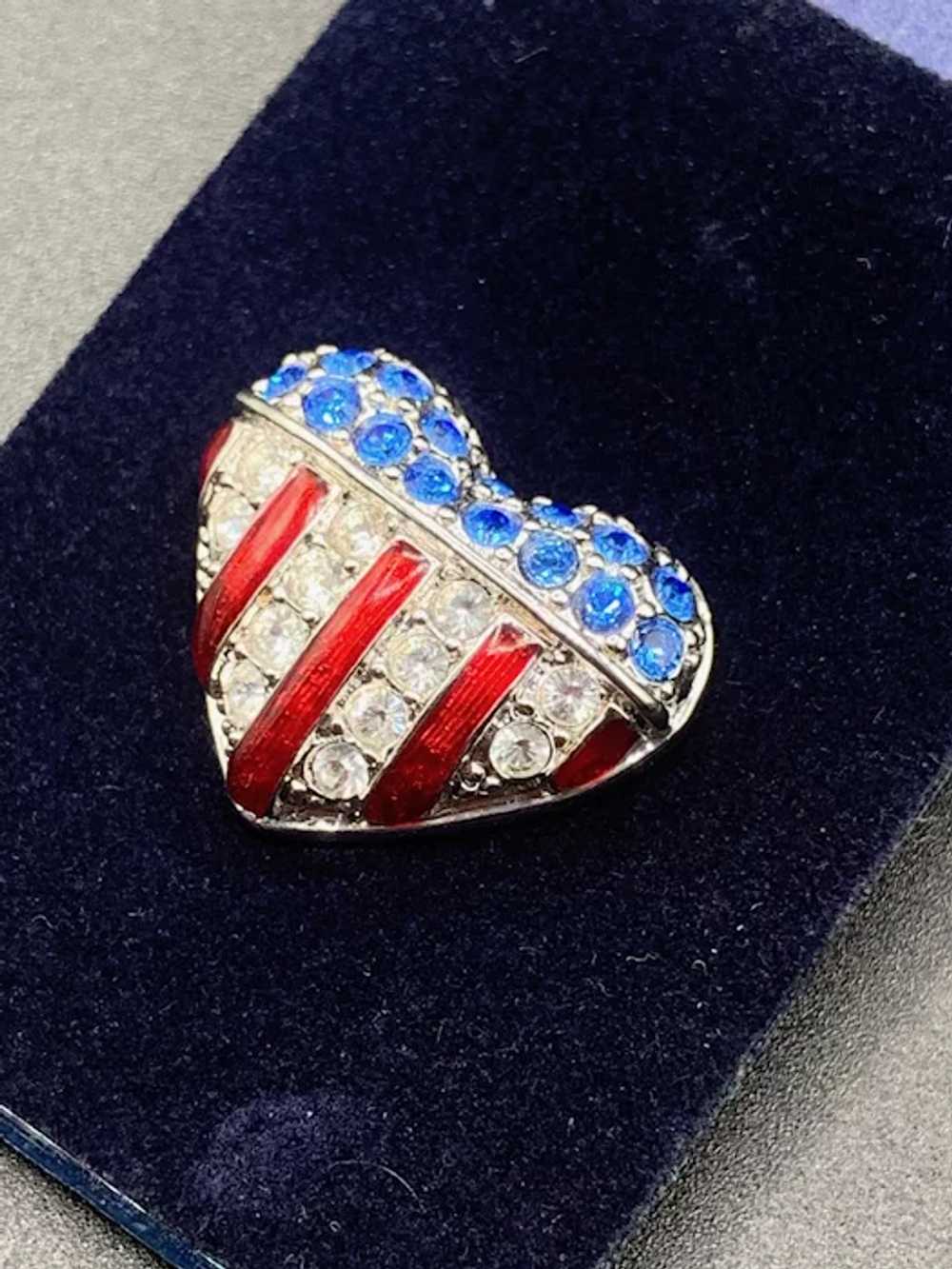 Swarovski American Flag Heart tack pin Lapel Pin … - image 3