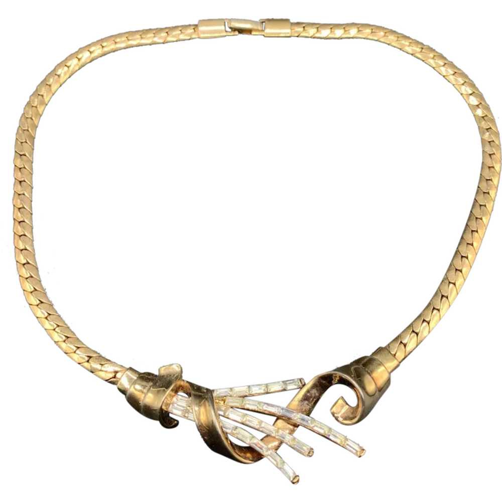 Signed Trifari Meteor necklace baguette rhineston… - image 1