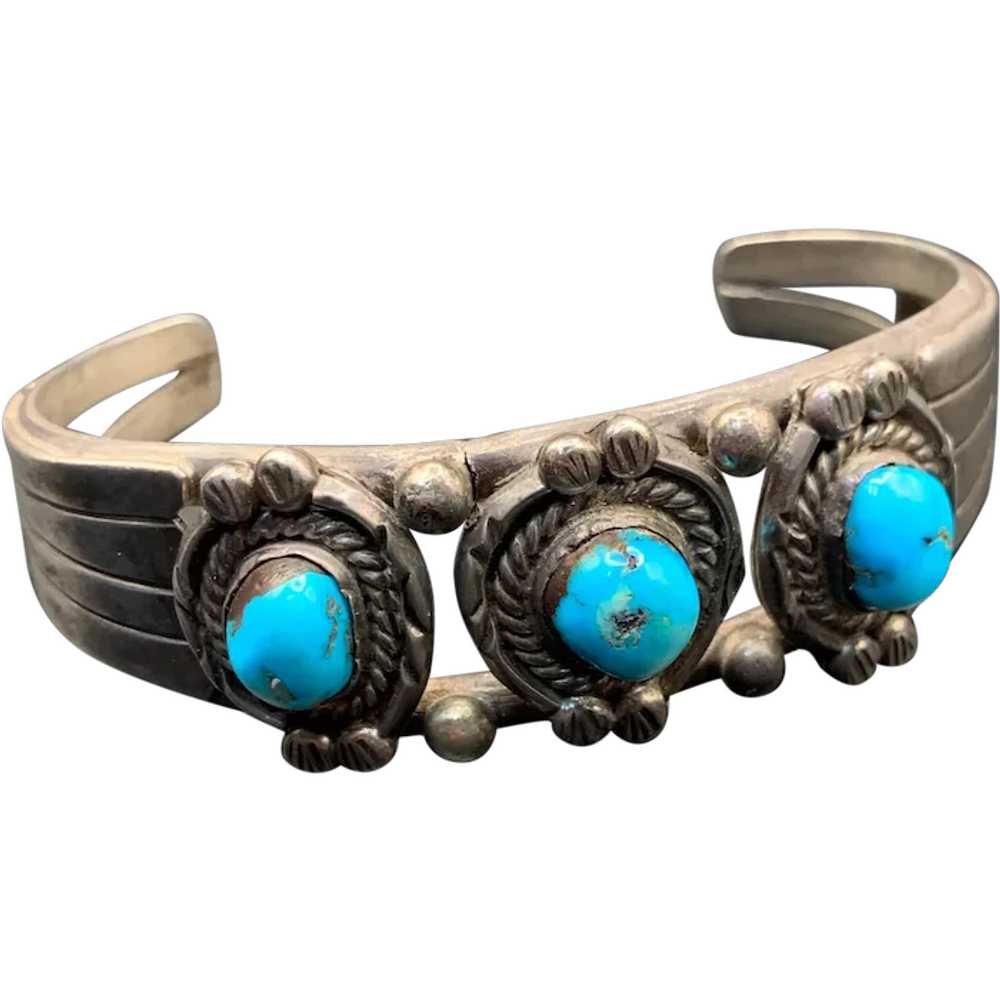 Signed DT Native American Turquoise and Sterling … - image 1