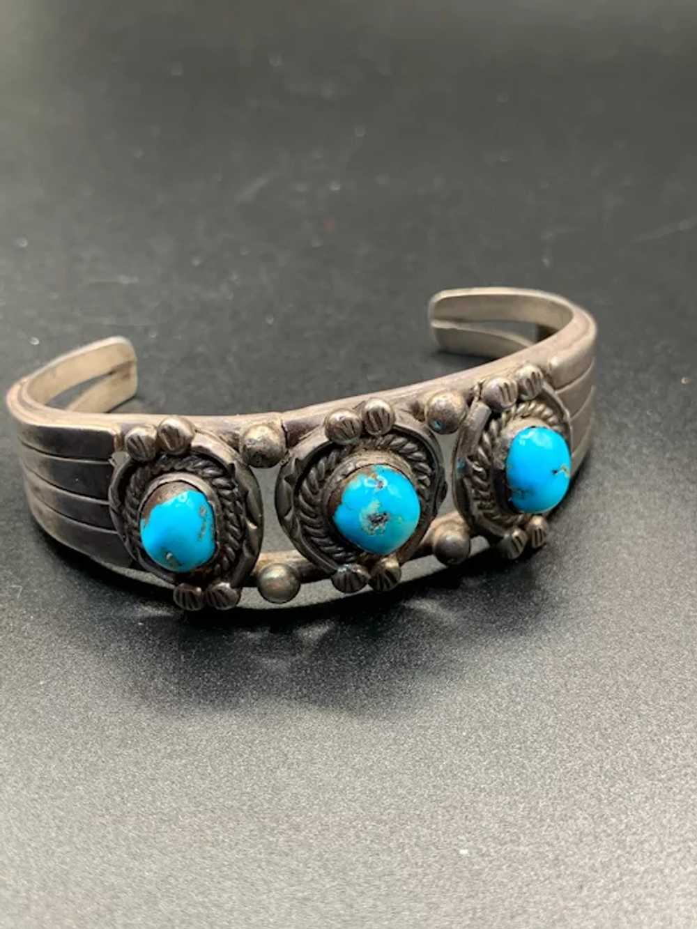 Signed DT Native American Turquoise and Sterling … - image 2