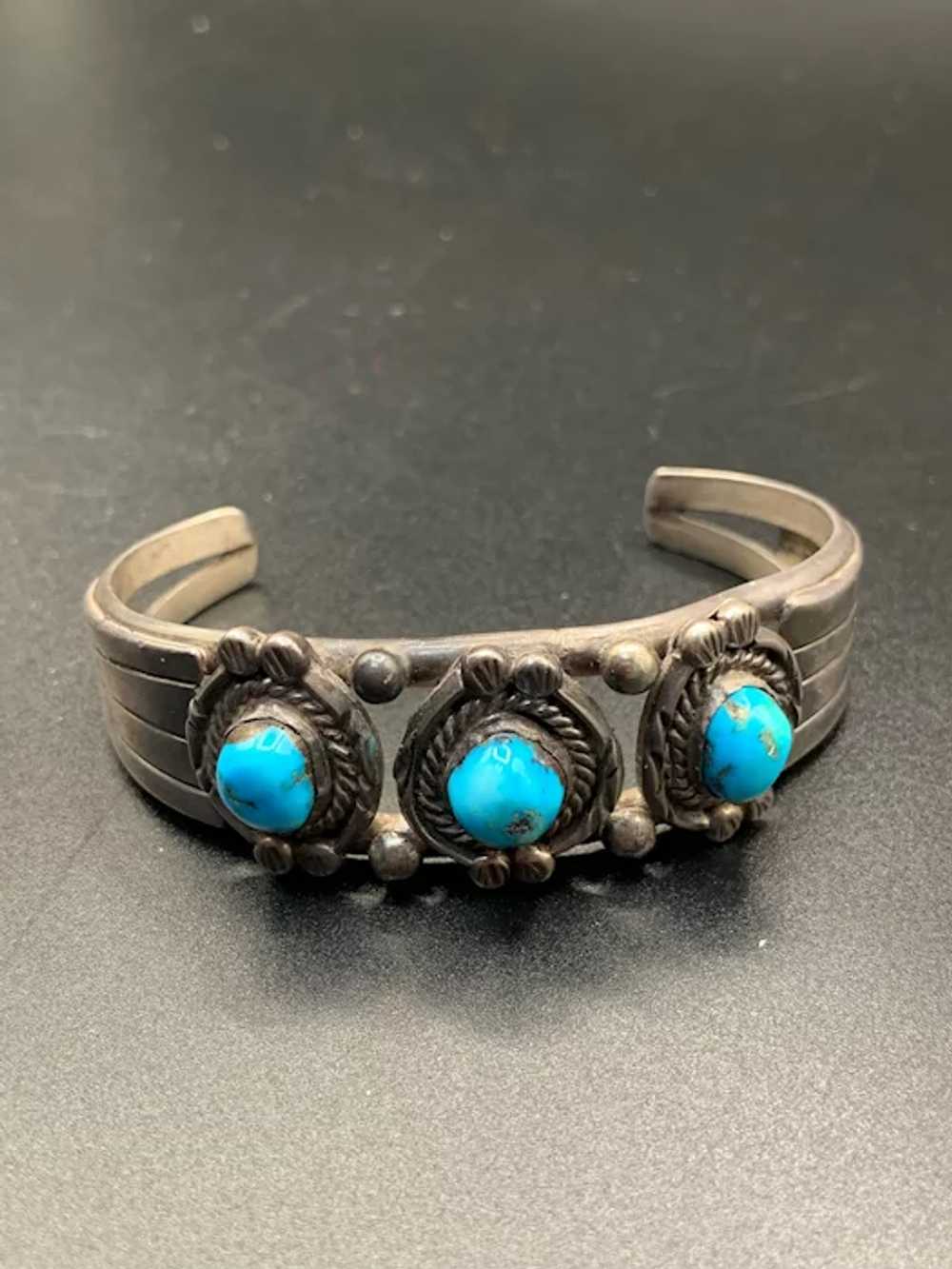 Signed DT Native American Turquoise and Sterling … - image 6