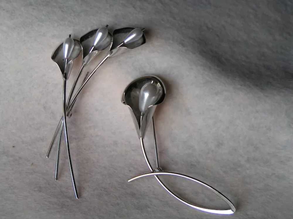 Pair Simple Elegance Beau Sterling Calla Lily Pins - image 2