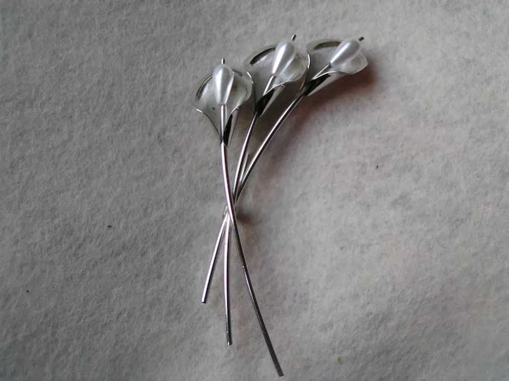 Pair Simple Elegance Beau Sterling Calla Lily Pins - image 5