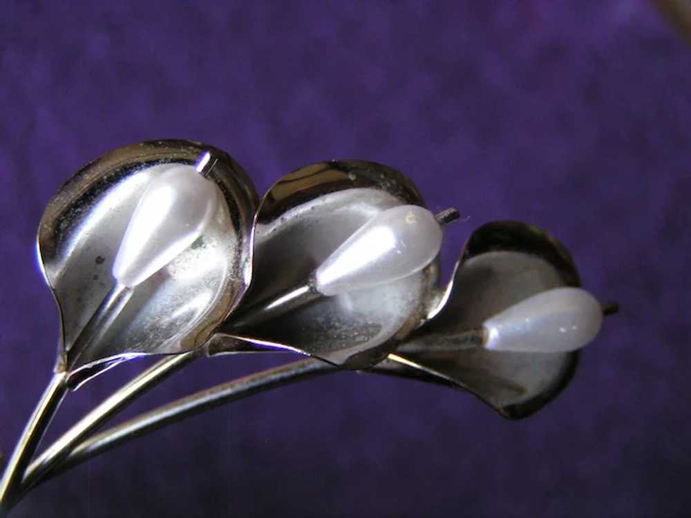 Pair Simple Elegance Beau Sterling Calla Lily Pins - image 7