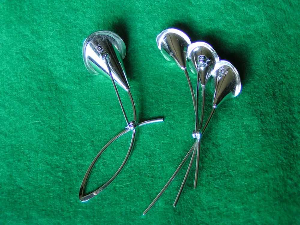 Pair Simple Elegance Beau Sterling Calla Lily Pins - image 9