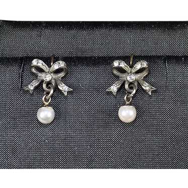 Victorian Style Pearl & Paste Gold & Silver Earri… - image 1