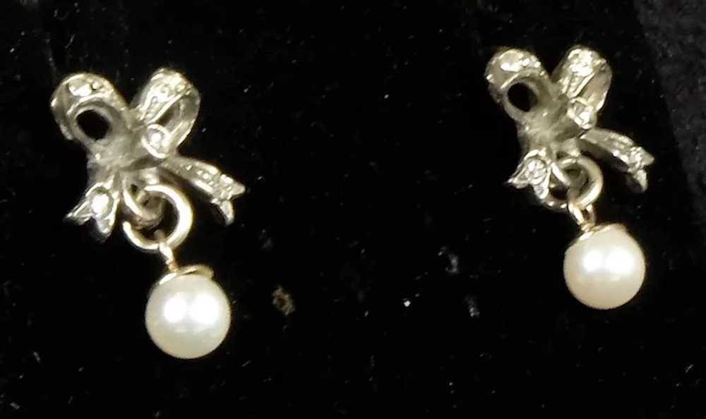 Victorian Style Pearl & Paste Gold & Silver Earri… - image 2