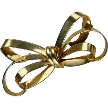 Retro Rose Gold Bow Pin Brooch By Forstner - image 1