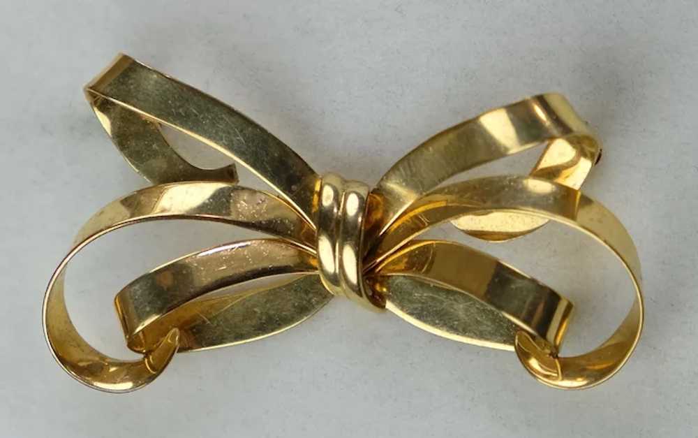 Retro Rose Gold Bow Pin Brooch By Forstner - image 3