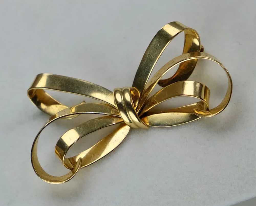 Retro Rose Gold Bow Pin Brooch By Forstner - image 6