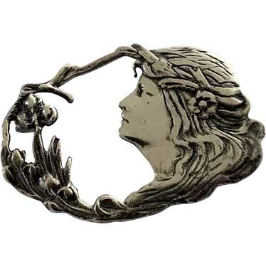 Art Nouveau Style Revival Lady Brooch Pin Sterlin… - image 1